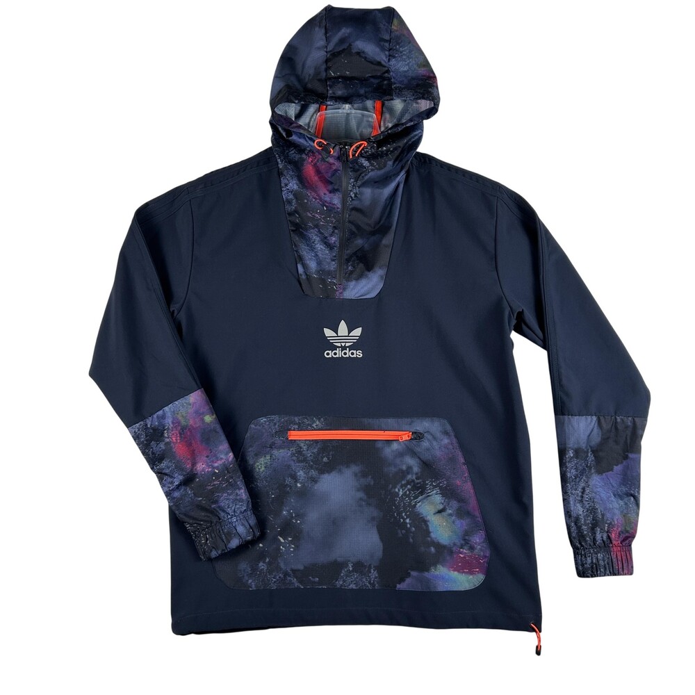Adidas Originals Jacket Mens Medium Galaxy Hooded 1/2 Zip Windbreaker AJ7859